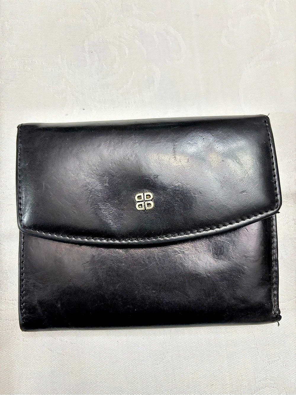 BOSCA Old Leather Double ID Trifold Wallet Black Leather